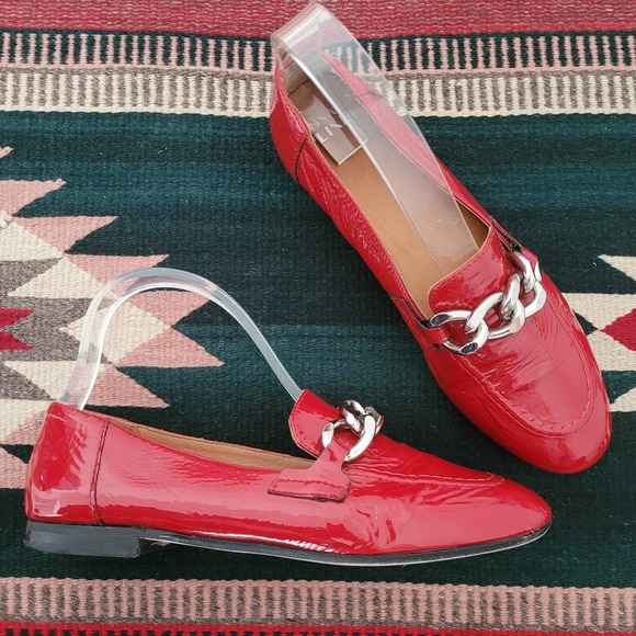 Donald J. Pliner Shoes - Donald Pliner Red Patent Leather Chain Loafer Sz 8 Slip On Preppy Old Money
